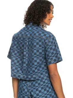 Blue Wave Club Printed - Kurzarm-Jeanshemd Fur Frauen><noscript><img width=