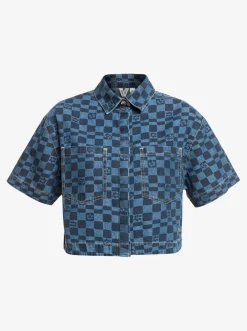 Blue Wave Club Printed - Kurzarm-Jeanshemd Fur Frauen><noscript><img width=