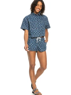 Blue Wave Club Printed - Kurzarm-Jeanshemd Fur Frauen><noscript><img width=